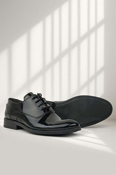 Rakerplus Smokin Siyah Rugan Bağcıklı Çocuk Klasik Ayakkabısı