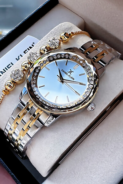 Daniel Klein Taşlı Kesme Cam Su Geçirmez Kadın Kol Saati İki Renk Çelik Kordon Hediye Bileklik Dkby2041C2