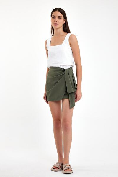 VENA Kadın Armürlü Mini Pareo Etek - Haki