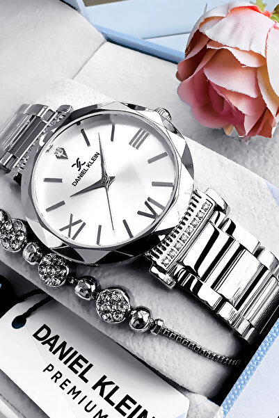 Daniel Klein Orijinal Kesme Cam Kadın Kol Saati, Su Geçirmez Gümüş Renk Çelik Kordon - Bileklik Hediye DKBY2048C1