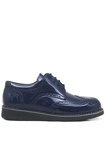 Rakerplus Navy Blue Patent Leather Laced Casual Men's Teenager School Shoes