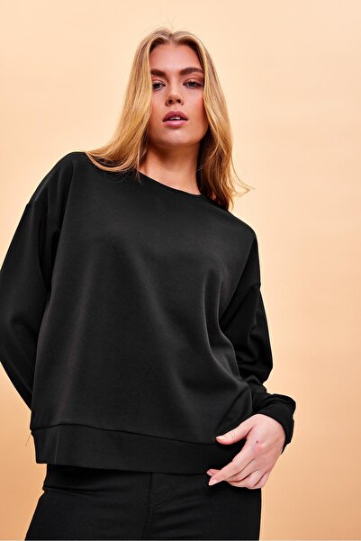 VENA Βαμβακερό φούτερ Rhona Crew Neck-Μαύρο