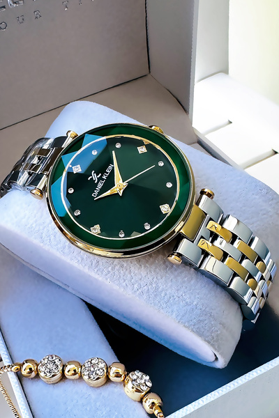 Daniel Klein Original Women's Wristwatch, Cut Glass Waterproof Gold Silver Steel Band - Bracelet Gift Dkby2049C4