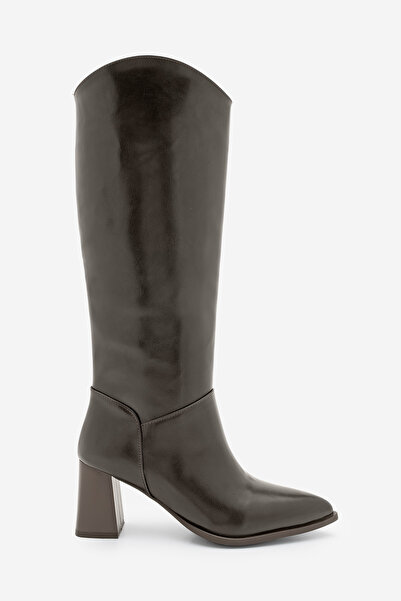 Marjin Жіночі гострі носки на товстому каблуці без застібки на каблуці Tines Кава