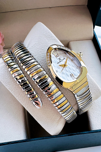 Daniel Klein Snake Watch Model - Women's Wrist Watch, Waterproof Gold Silver Steel Band - Bracelet Gift Dkby2044C3