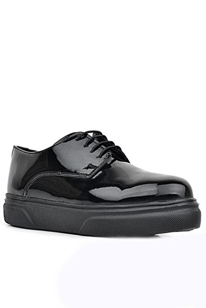 Rakerplus Derby Piele Veratică Piele Lacuită Neagră Talpă Neagră Pantofi Clasici Copii