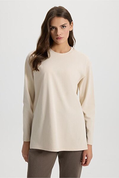 VENA Thick T-Shirt with Side Slits-Stone