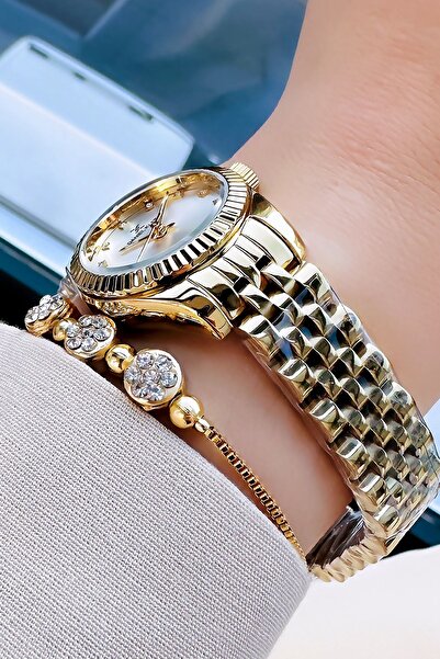 Daniel Klein Küçük Kasa Kadın Kol Saati 3 Atm Su Geçirmez Gold Renk Çelik Kordon + Bileklik Hediyeli DKBY2008C7