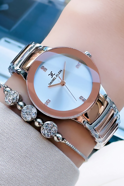 Daniel Klein Orijinal Kadın Kol Saati 3 Atm Su Geçirmez Rose Gumus Renk Çelik Kordon Bileklik
