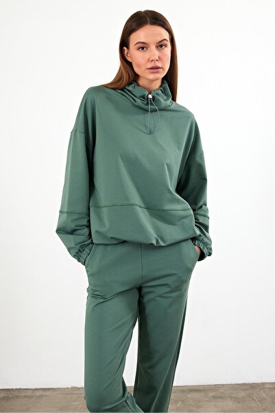 VENA Φούτερ με λεπτομέρεια στο λαιμό Norah, κανονική εφαρμογή-πράσινο λίμνης