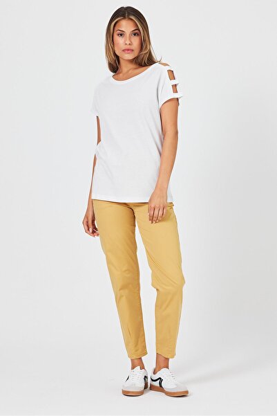 VENA Elsa White Modal T-Shirt - Crew λαιμόκοψη και λεπτομέρεια στους ώμους (Lyocell)