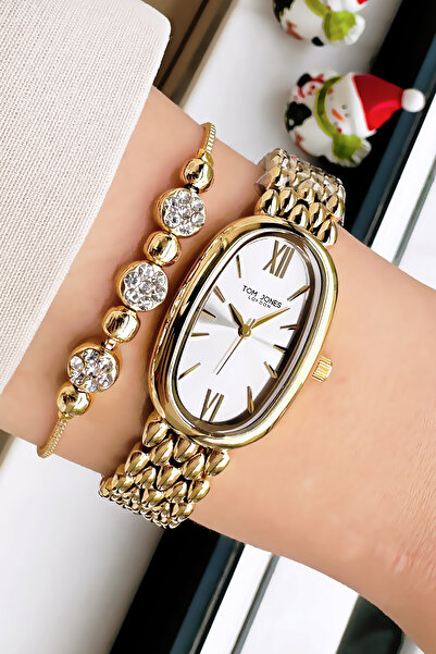 Tom Jones Orijinal Kadın Kol Saati 3 Atm Su Geçirmez Gold Renk Çelik Kordon + Hediye Bileklik GTJB2007C1