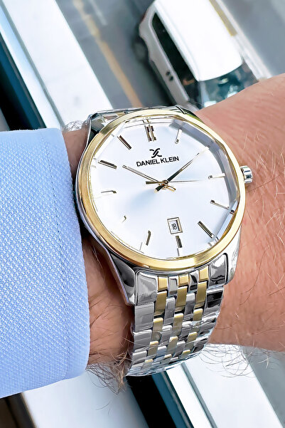Daniel Klein Original Men's Wristwatch 3 Atm Water Resistant Silver-Gold Color Steel Band Gift Bracelet Dke2106C5