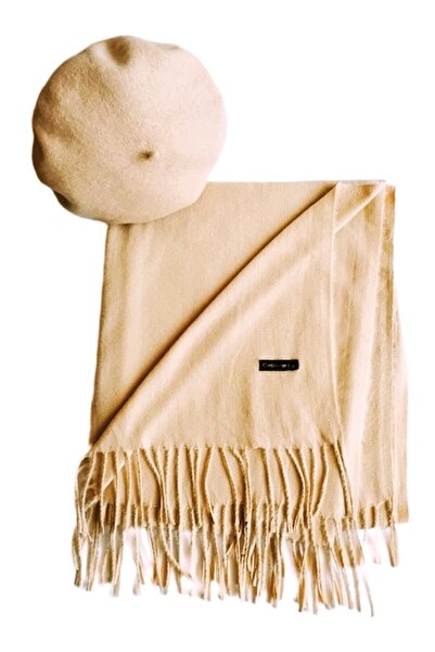 OEM Set sal din casmir bej cu bereta asortata in stil frantuzesc