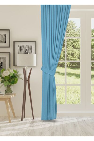 cheap's home Petek Dokulu Kadife Dokuma Sık (1 x 3)Pileli Fon Perde (TURKUAZ)