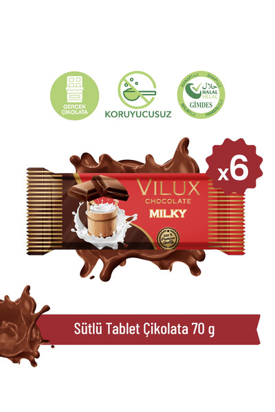 Vilux Sütlü Tablet Çikolata 70 g x 6 Adet