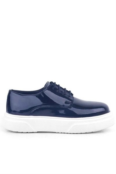 Rakerplus Derby Navy Blue Patent Leather White Sole Children's Classic Shoes
