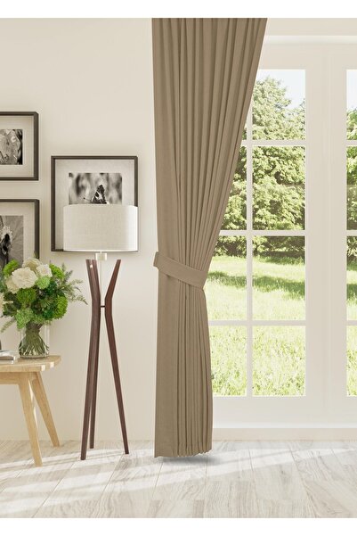 cheap's home Petek Dokulu Kadife Dokuma Normal (1 x 2.5)Pileli Fon Perde (BEJ)