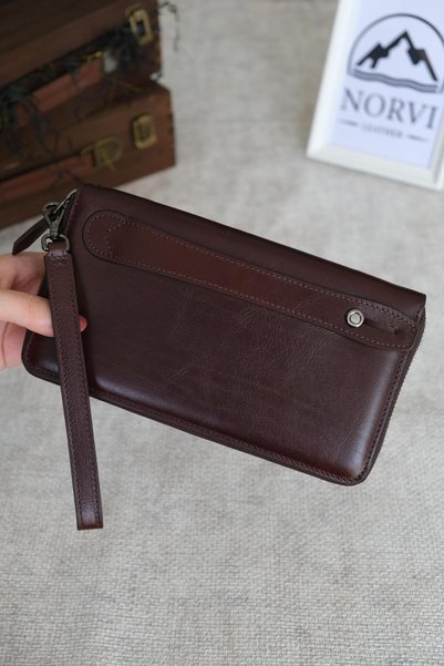 Norvi Leather حقيبة يد فاخرة من الجلد الطبيعي متعددة الأقسام مع مقبض، لون بني لامع 1098