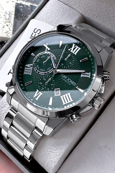 Tom Jones ساعة يد رجالية أصلية مقاومة للماء باللون الفضي وسوار فولاذي GTJE2102C4