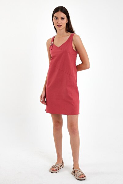 VENA Kadın Angelica Regular Fit Keten Elbise - Kiremit