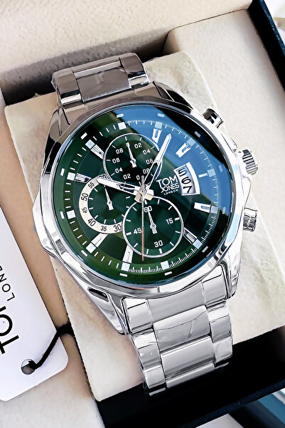 Tom Jones Orijinal Erkek Kol Saati Su Geçirmez Gümüş Yeşil Renk Çelik Kordon Hediye Bileklik DKH4157C1