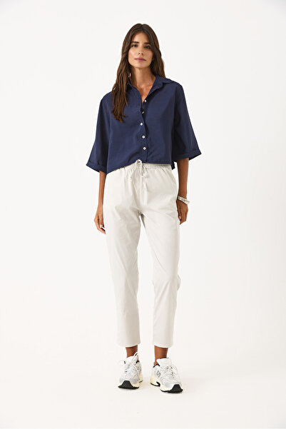 VENA Women's Short Sleeve Soft Textured Oversized Shirt (Cupro) - Navy Blue