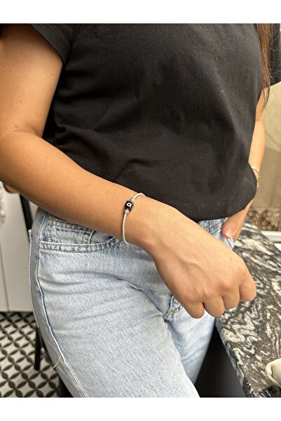 KAZZAZE Gümüş Kazaziye Nazar Boncuklu ve Dorika Detaylı Bileklik
