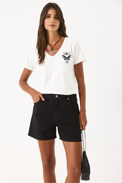 VENA Jolie Bermuda Renkli Denim Şort - SİYAH