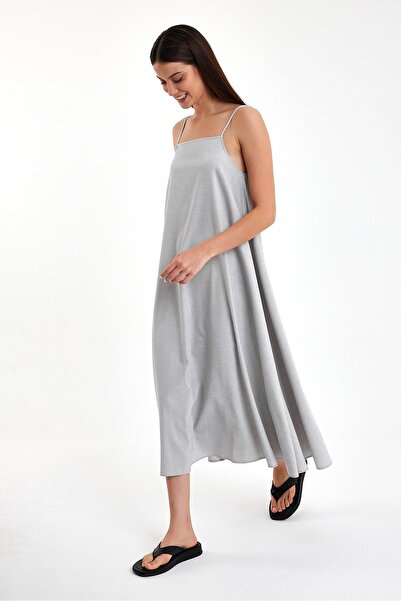 VENA Felix İnce Askılı Basic Keten Elbise-Gri