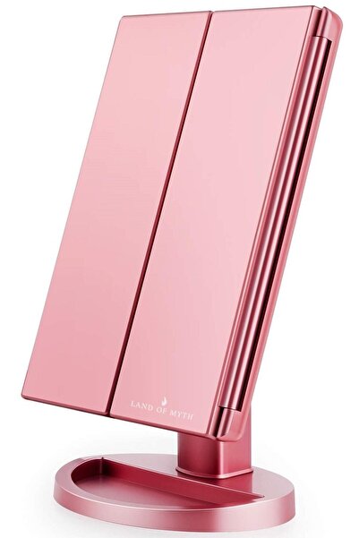 LAND OF MYTH Lom2053- 1X-2X-3X+10X Zoom Makeup Mirror with 24 Led Lights, Foldable, Touchable (Rose Gold)