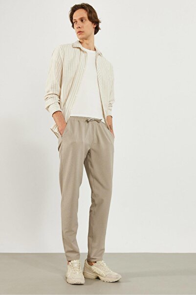 VENA Alfred Beli Lastikli Slim Straight Gofre Pantolon-Gri
