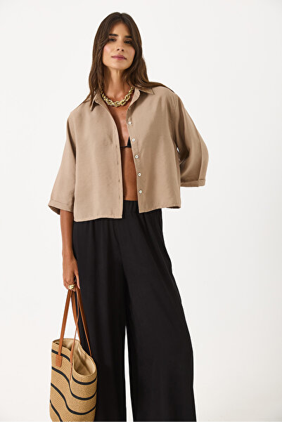 VENA Short Sleeve Soft Textured Oversize Shirt(Cupro) - Vi̇zon