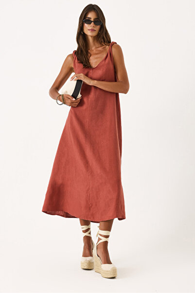 VENA Twisted Strap Linen Dress - Tile