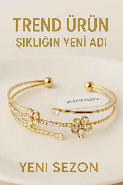 NİSA HOME kadın Zirkon Taşlı Papatya Model K Bileklik Her Bileğe Uyumlu Zarif...