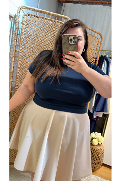 Kendinisevbutik Cream-Beige Color Plus Size Lycra Bell Skirt