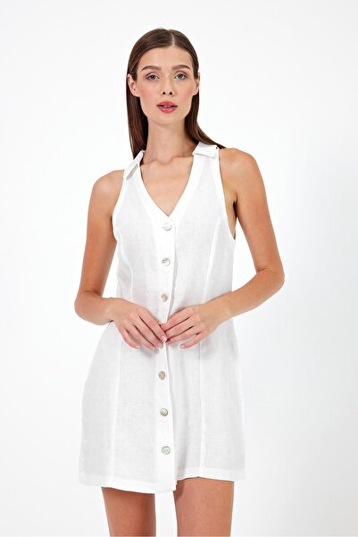 VENA Hola Linen Dress-White