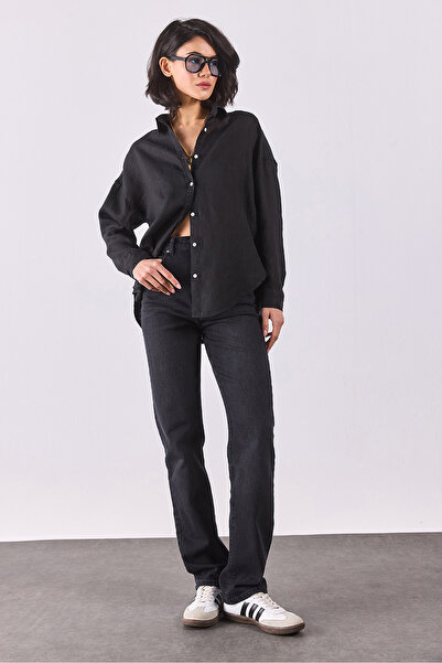 VENA Alina Oversize Linen Shirt - Black