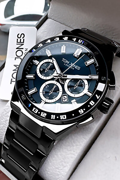 Tom Jones ساعة يد رجالية 3 أتم مقاومة للماء لون أسود سوار فولاذي Dkhx4153