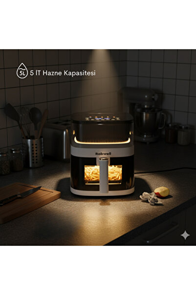 Robwell Robx RXO5 Son Teknoloji Otomatik Buhar Püskürtmeli Airfryer 10 renkli Işıklı menü