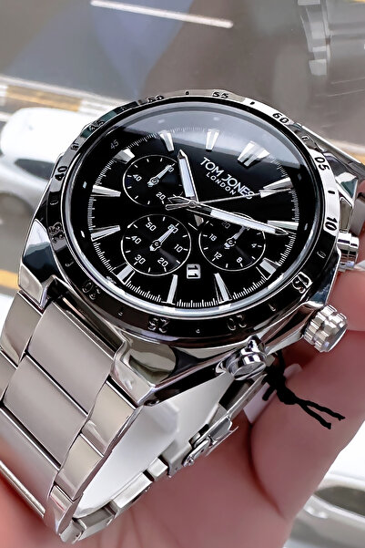 Tom Jones ساعة يد رجالية 3 اتم مقاومة للماء لون فضي سوار فولاذي Cbk642