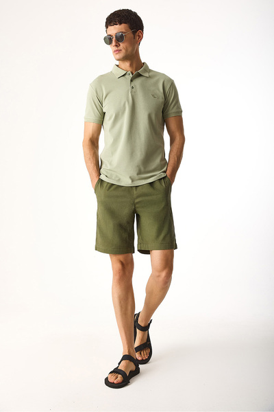 VENA Σορτς από γαμπαρντίνα με ελαστική μέση Alfred Beli-Χακί