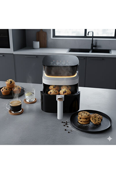 Robwell Robx RXO5 Son Teknoloji Otomatik Buhar Püskürtmeli Airfryer 10 renkli Işıklı menü