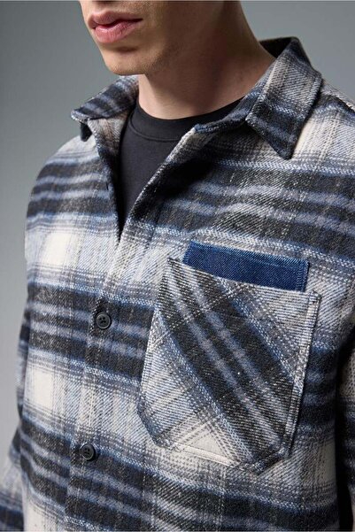 VENA Сорочка з кишенями та деталями у клітинку, прямий крій - синя