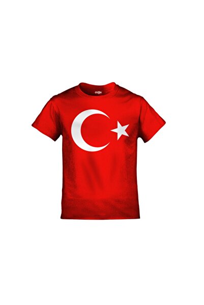 Orijin Tekstil Moon Star Printed Turkish Flag Model Red Children's T-shirt