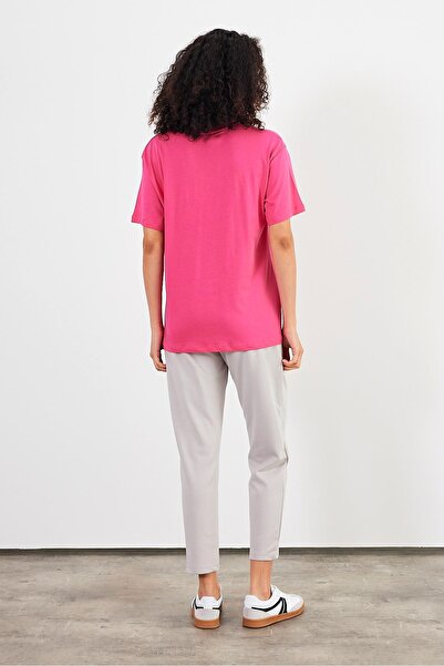 VENA Jeans Printed Crew Neck Regular Fit T-Shirt-Fuchsia