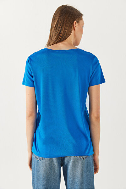 VENA Boyfriend V Yaka Regular Fit Modal Tişört(TENCEL)(TM) - SAFİR