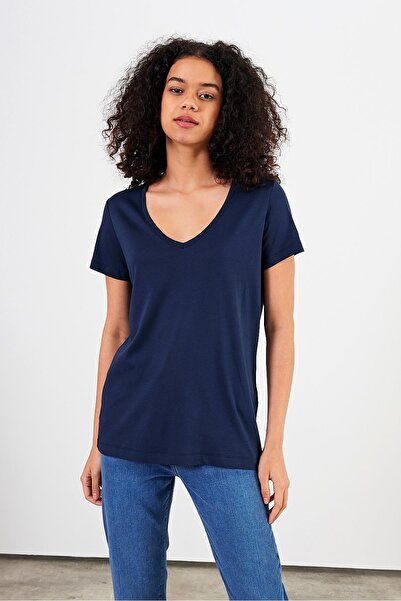 VENA Жіночий футболка з V-подібним вирізом, синій, прямий крій, модальний (ліоцель)