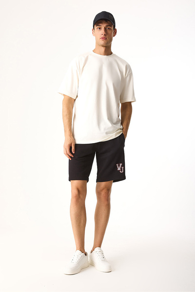 VENA Vn Printed Cotton Shorts-Black