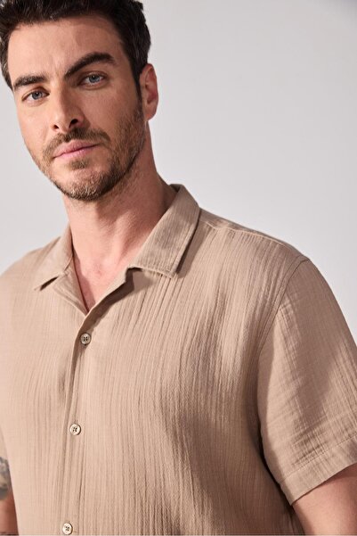 VENA Kısa Kollu Müslin Gömlek-Taş